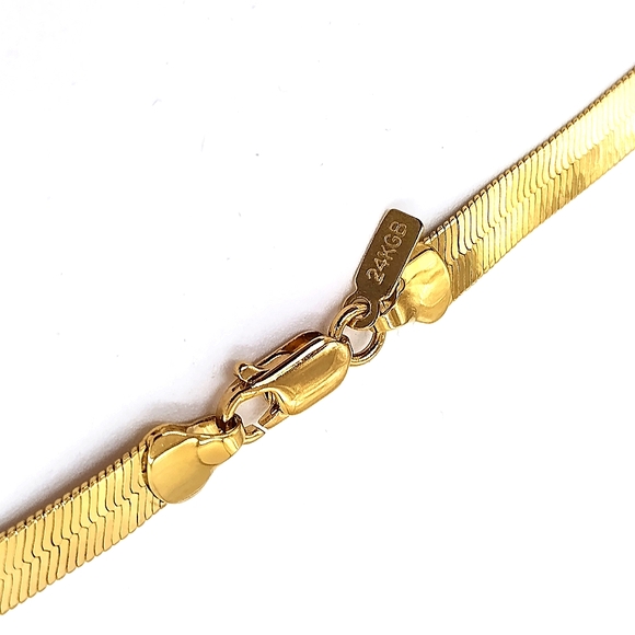24K GOLD Plated 7MM Herringbone Bracelet-8.25" Imported from Italy-Marked 24KGP - Picture 3 of 3